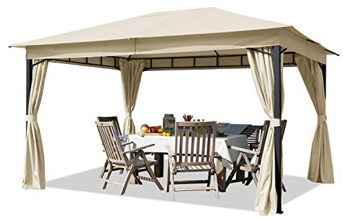 TOOLPORT Gartenpavillon 3x4 m ca. 180 g/m² Dachplane wasserdicht Pavillon - 4 Seitenteile Gartenzelt Partyzelt ca. 6x6cm Profil Champagner