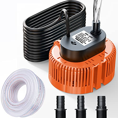 Lnicez Schmutzwasser-Tauchpumpe(75 W, Ø19 mm,3.000L/H,5M mit Ablaufschlauch und 7.5M extra langem Netzkabel,3.2m max Förderhöhe,3 verschiedene Adapter) (Orange)