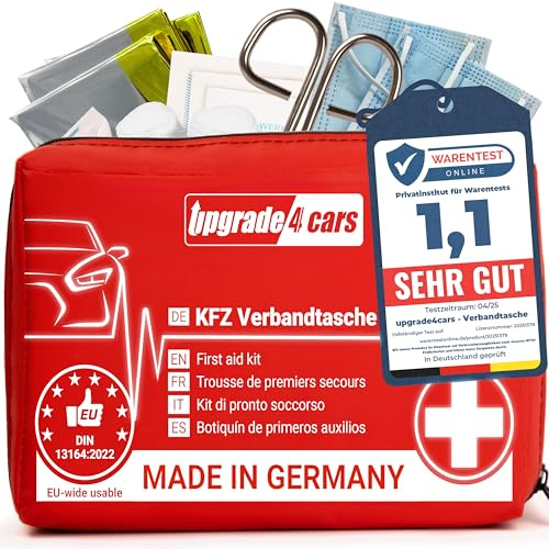 Upgrade4cars Verbandskasten Auto Made in Germany | Erste Hilfe Set 2026 nach aktueller Norm DIN 13164 Europaweit Gültig | Verbandtasche auch für Zuhause & Unterwegs