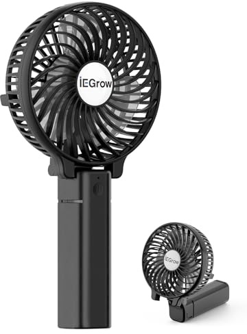 iEGrow Handventilator Tragbarer Mini Ventilatoren USB Wiederaufladbarer [2-9 Betriebsstunden] 3 Geschwindigkeiten Aufladbarem Batterie für Reisen Zuhause(Schwarz)