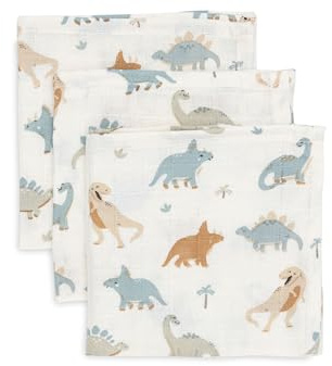 Jollein 537-848-67100 Spucktücher/Mundtücher Musselin 3er Pack - Roarsome (31x31cm)