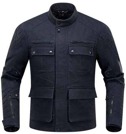 RIDEIRON Motorradjacke Herren Winter vier Jahreszeiten CE-Panzerung herausnehmbares Futter Retro lässig Schutzausrüstung fürs Reiten Schwarz XL