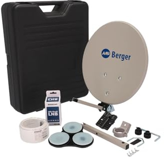 BERGER Mobile Sat-Anlage Komplettset Single-LNB im Campingkoffer | Satellitenschüssel Sat Komplettanlage | inkl. Zubehör