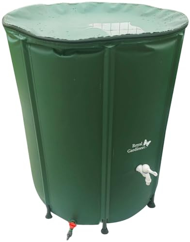 Royal Gardineer Regenfass: Faltbare Regentonne mit Deckel, 500 l, 620 GSM-PVC, Schlauchanschluss (Regensammler, Regentonne-Regenwassertonnen, Gartenschlauch)