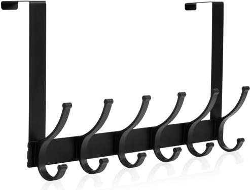Optish Türhaken zum Einhängen, Türgarderobe zum Einhängen mit 12 Haken, Flexible Kleiderhaken Tür Patzsparende Türhakenleiste für Badezimmer für Handtüchern und Hüten(1 Pack, Schwarz)