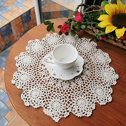 2 Stück Runde Häkelspitze Tischsets,Baumwolle Untersetzer 35-40 cm handgefertigt, gehäkelt, Baumwolle, Spitze, Tischsets, Vasenpads, Geeignet für Küche, Esszimmer, Dreamcatcher Dekoration (Weiß)