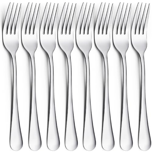 CoKeeSun Gabeln 8 Stück, 20.5cm Edelstah Gabeln Set, Silber Tafelgabeln Modernes Besteck Gabel Set, Spiegelpoliert Essgabel, Geeignet für Haushalte, Restaurants, Küche, Spülmaschinenfest