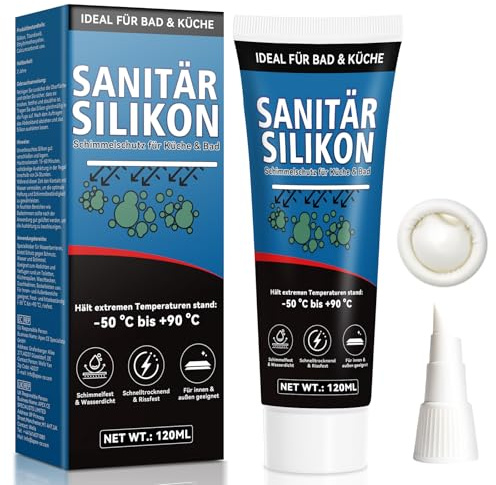 Sanitär Silikon 120ml transparent, schimmelresistent, gerucharm und schnell trocknend für Badezimmer, Dusche und Küche. Abdichtung in 24 Stunden, einfache Verarbeitung (transparent) (120 ml)