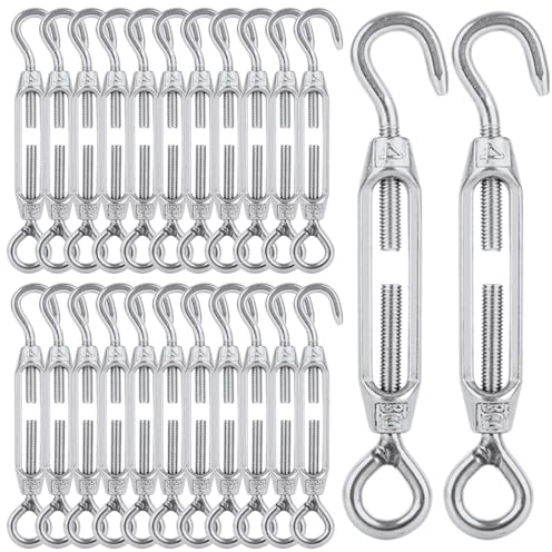 MIVIDE 24 Stück M4 Spannschloss Edelstahl, Verstellbare Spannschlösser Seilspanner mit Haken Öse, Drahtspanner Edelstahl für Gartendraht, Seilsystem, Zaunspanner