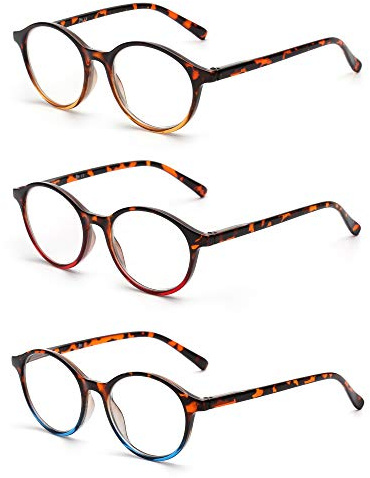 JM 3 Pack Vintage Runden Lesebrille Federscharnier Gläser für Leser Damen Herren +6.0 Mischfarbe