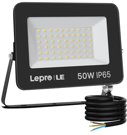 Lepro 50W LED Strahler Außen, 4250LM Superhell Außenstrahler IP65 Wasserdicht Fluter 5000K Kaltweiß Scheinwerfer, Flutlicht Aussenleuchte für Garten, Garage, Hotel, Sportplatz, Keine Bewegungsmelder