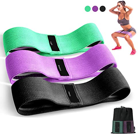Fitnessbänder Stricken, Resistance Bands Widerstandsbänder, Yogagürtel Rutsch & Schweißfest, Gymnastikgürtel, Hüft, Beintraining, Krafttraining und Klimmzüge (Grün, Lila, Schwarz)