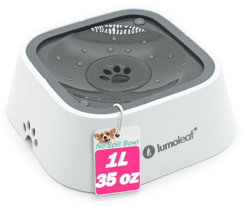 LumoLeaf Wassernapf für Hunde, kein Verschütten, langsamer Futterspender, hält Maul trocken, tropffreies Design (1L Grau)