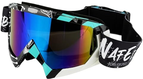 4-FQ Motocross Brille, Motorradbrille, Hochwertige Off Road Racing Crossbrille, Anti Fog UV Schutzbrille Sportbrille Radbrille für ATV Dirt Bike, Verstellbarer Brille für Brillenträger（Graffiti Grün）