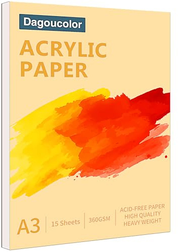 DagouColor Acrylpapier Pad für Malerei, A3 Zeichnungspolster für Acrylfarbe, 360gsm & Säurefrei, 15 Blätter Weißbuch Papier, Künstlerbuch für Künstler Erwachsene Jungen Mädchen