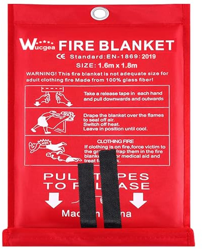 Löschdecke 160x180 für küche - Feuerlöschdecke DIN EN 1869:2019 Sicherheit Glasfaser Brandschutzdecke für Fettbrände Auto Schule Kamin Grill Büro Garage Schweißen Lager