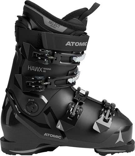 ATOMIC HAWX Magna 80 Skischuhe in Schwarz/Anthrazit - Größe 45/46 - Breite Ski-Boots mit 102 mm Passform & 80er-Flex - Hochwertige Ski-Schuhe mit Prolite-Konstruktion