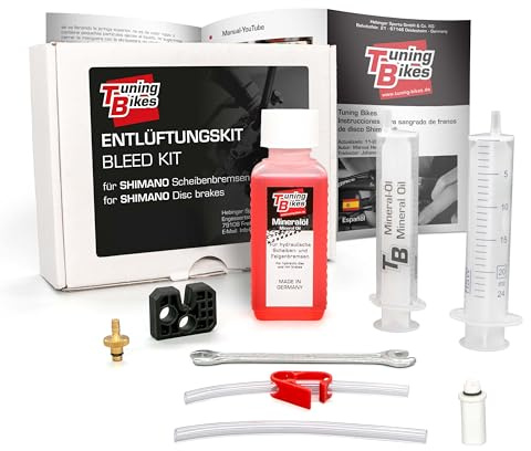 Tuning Bikes Entlüftungskit für Shimano Scheibenbremsen – Komplettes Set inkl. Bremsöl, Anleitung & Bleedblock für effektive Fahrradbremsen