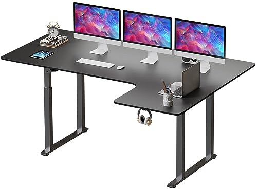 Dripex Schreibtisch höhenverstellbar elektrisch 180x110cm, L-förmiger Schreibtisch höhenverstellbar mit Dual Motor, Eckschreibtisch Standing Desk mit 4 Beinen für Stabilität, Spleißbrett, Schwarz