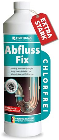 HOTREGA Abfluss Fix 1 Liter Konzentrat | Abflussreiniger gegen Haare, Fett & Verstopfungen | Geruchlos, schnelle Wirkung | Für Küche, Dusche, WC & Bad