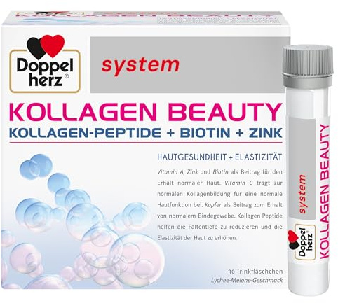 Doppelherz system KOLLAGEN BEAUTY – Kollagen-Peptide für straffere und glattere Haut – 30 Trinkampullen