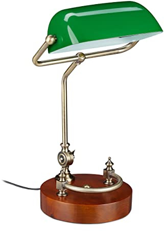 Relaxdays Bankerlampe Schreibtischlampe Retro, grün-braun | Bibliothekslampe