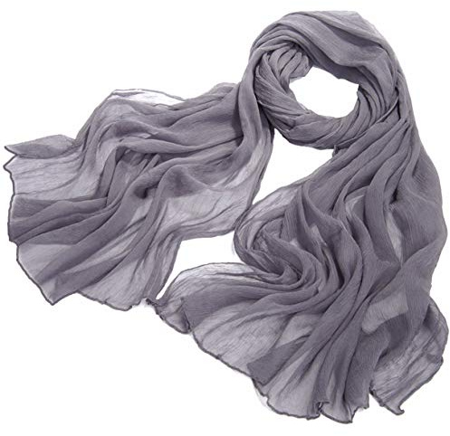 Avenella Grosser XXL-SEIDENSCHAL (ca. 190 x 65 cm) unifarben anthrazit grau aus feiner gecrashter transparenter Seide (Crepe Georgettte); einfarbiger Schal aus 100% Seide in grau