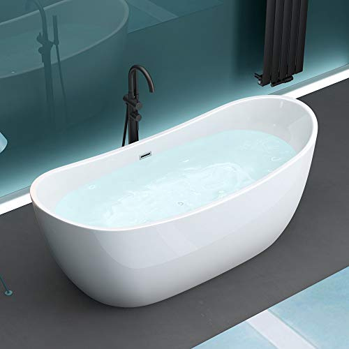 Mai & Mai Freistehende Badewanne aus Sanitäracryl 180x80cm Weiß | Oval Standbadewanne inkl. Push-Open Ablaufgarnitur Vicenza502-OA