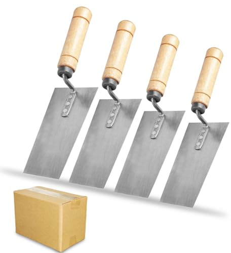 BAIFULAI Verputzer Werkzeug Set, Putzkelle Maurerkelle, Trapez Edelstahl Rostfrei Gipser Spachtel 125 mm 140 mm 150 mm 160 mm, Holzgriff Stuckateur Spachtel, Rutschfest und Langlebig Trockenbaukelle