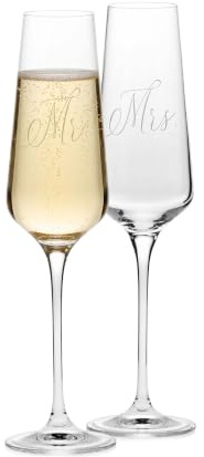 Krosno Champagnergläser Mr & Mrs 2er Set 180 ml - Prosecco-Sekt gläser - handgefertigt aus bleifreiem Kristallglas, matt weiß verziert - Hochzeitsgläser als Geschenk für Paare