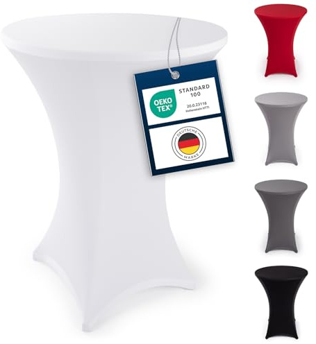 Blumtal Stretch Stehtisch Hussen Bügelfrei - Oeko -TEX zertifizierte Tischhussen für Stehtische Ø 70 – 75 cm - Verstärkung im Fußbereich - waschmaschinengeeignet - Weiß