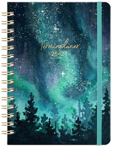 Kalender 2026 2027 - Kalender 2026-2027 Buchkalender von August 2026 bis Juli 2027, Terminplaner 2026 2027 A5 mit Innentasche, Monatliche Registerkarten, Elastischer Verschluss, 21.3cm×15.7cm