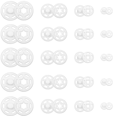 TOAOB 120 Paar Druckknöpfe zum Annähen 7 mm 12 mm 15 mm 21 mm Weiß Unsichtbare Kunststoff Knöpfe für DIY Kleidung Hemden Nähen Knöpfe