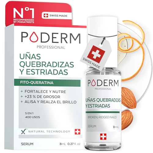 PODERM - BRÜCHIGE, GERILLTE UND STRAPAZIERTE NÄGEL | Rein pflanzliche Behandlung | Regeneriert, stärkt| Professionelle Fuß-/Handpflege | Einfach & schnell | Swiss Made, Farblos, 8 ml (1er Pack)