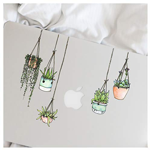 Fünfer-Set Aufkleber mit gezeichneten Hängepflanzen-Motiven - Coole Sticker für Laptop, Kühlschrank und Macbook