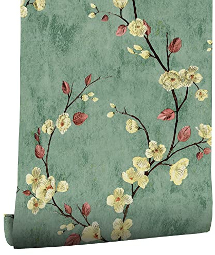 myforHD Tapete Selbstklebende Fototapete Wandpapier Blume Folie Dekorfolie Möbelfolie Klebefolie Pflanzen Laub Blumen Design 44cmX300cm Vintage Wanddeko Wandtapete Wohnzimmer Schlafzimmer