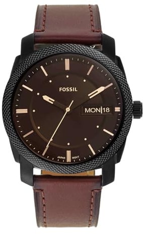 Fossil Machine Uhr für Herren, Quarzwerk mit Edelstahl- oder Lederarmband, Hellbraun, 42MM