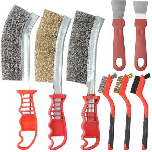 8 Stk Stahlbürste Metallbürste Set, Edelstahlbürste Drahtbürste, Drahtbürsten mit Dicke Borsten, Handdrahtbürste mit Schaufel, Metallbürste mit Gebogener Griff für Entrosten Entschmutzen Reinigen