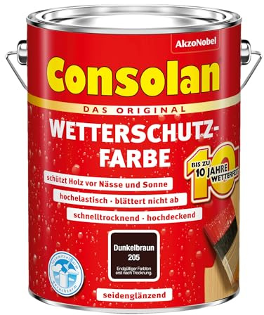Consolan Wetterschutzfarbe, Deckender Holzschutz für Außen, Dunkelbraun, 5L