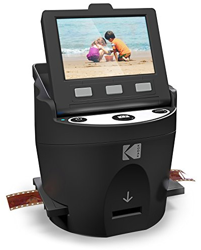 KODAK Digital Film Scanner, Konvertiert Negative und Filmdias 35mm, 126, 110, Super 8 und 8mm in JPEG inkl. großem neigbarem 3,5-Zoll-LC-Display und EasyLoad-Filme RODFS35 Schwarz