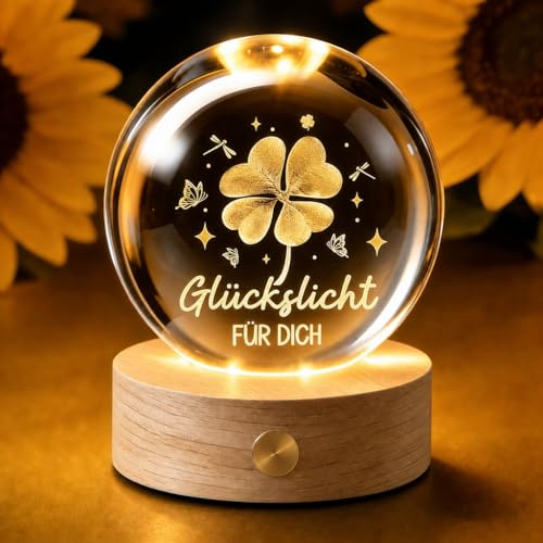 Glücksbringer,60mm Aufladbar LED Glaskugel Geschenke für Frauen Freundin | Glücksbringer Kristallkugel Stimmungslicht Deko Wohnzimmer Lampe Geburtstagsgeschenk Geschenke für Frauen Geburtstag Freundin