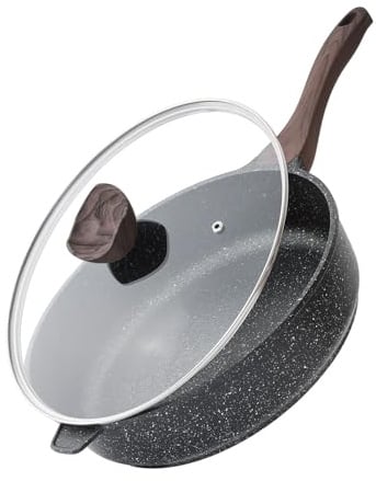 Kordisen Antihaft Tiefe Bratpfanne mit Deckel, 30 cm Große Granitbeschichtung Pfanne, Induktion Kompatibel, Gesunde Stein Kochgeschirr, PFOA-frei