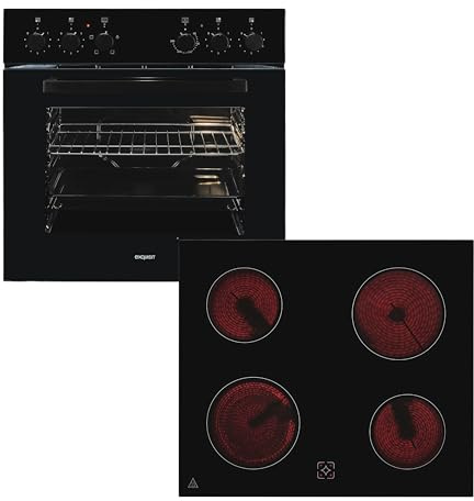 Exquisit EHE246-020-Set Einbauherd-Set Schwarz - Glaskeramik Kochfeld | Backofen-Set mit 59 l Garraum, Energieklasse A, rahmenlosem Kochfeld 60 cm, Restwärmeanzeige & Backofenbeleuchtung