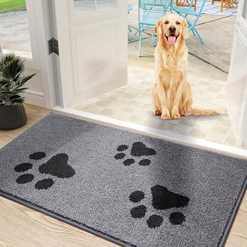 Mibao Hunde Fußmatte innen - saugstark & waschmaschinenfest - Türmatte | Super Saugstark 2.0 - Schmutzfangmatte innen mit Hundepfoten 50x80cm - weiche Fussmatte für Flur, Eingang und Haustür