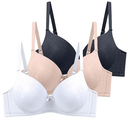 XCXC 3er Pack Damen BHS mit Bügel Frauen Spitzen-BH Leicht Perfekte Passform Klassische Anti-Sagging BH Set mit Verstellbaren Trägern für Alltag und Freizeit