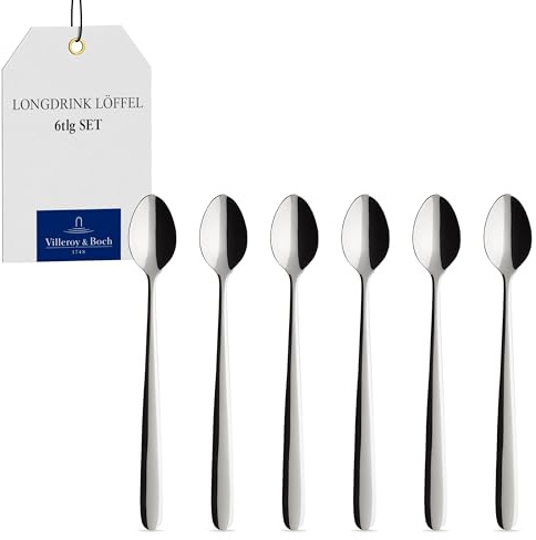 Villeroy & Boch - Daily Line Latte-Macchiato-Löffel Set 6-teilig Silber, Spülmaschinenfest, Latte Macchiato Löffel, Eislöffel, Lange Löffel Platin, Edelstahl