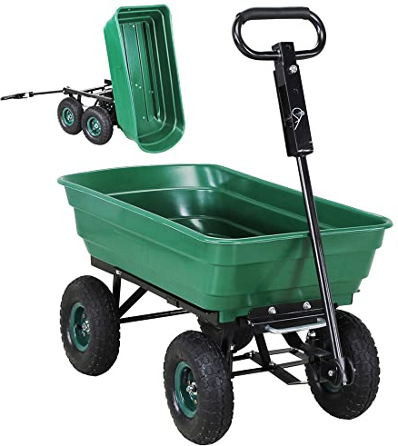 Miweba Bollerwagen Dumper | 𝟑𝟎𝟎 kg Traglast - Luftreifen - Volumen 75 L - Kippfunktion - Sackkarre - Schubkarre - Transportwagen - Kinderwagen - Handwagen - Gartenwagen - Wagen - Kippwagen (Grün)