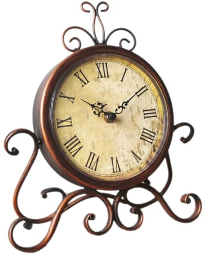 iplusmile Stumme Tischuhr Vintage Retro Uhr Analoge Schreibtischuhr Im Europäischen Stil Runde Desktop-Dekoration Ohne Ticken Für Wohnzimmer Schlafzimmer Büro Und Küche 11.02 X 9.45 X 1.97 in