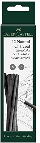 FABER-CASTELL 129298 - Natürliche Zeichenkohle PITT, ca. 5-8 mm, 12 Stück