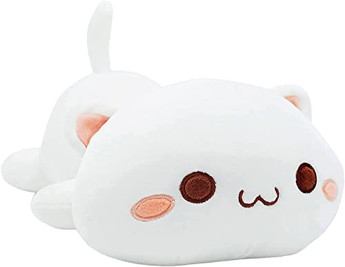 shownicer Plüschtier Katze Kuscheltier Stofftier Kawaii Katze Plüsch, Kätzchen Plüschkissen Spielzeug, Wurfkissen, Schmusetier Geschenk für Kinder Mädchen Jungen (30cm, Weiße Katze A)
